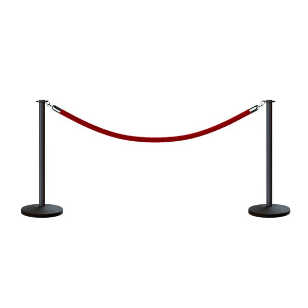 Montour Line Stanchion Post and Rope Kit Black, 2 Flat Top 1 Red Rope C-Kit-2-BK-FL-1-ER-RD-PS